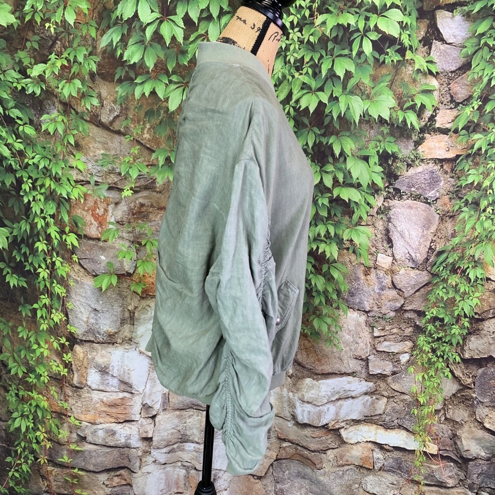 FREE PEOPLE Festival Wear Ruched Linen Oliver Green Bomber Jacket, S - Picture 11 of 16